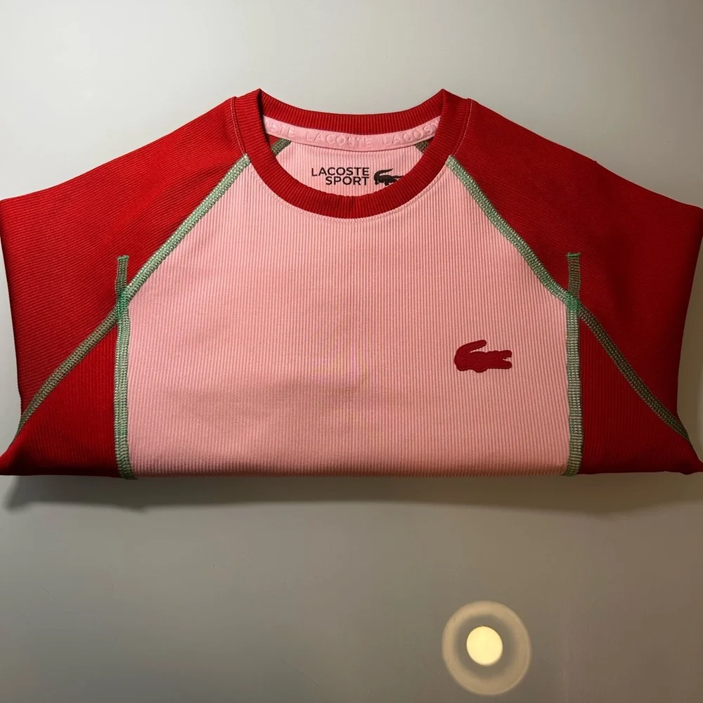 Lacoste Pink and Red Long Sleeve Cropped Sport Top - Picture 5 of 8